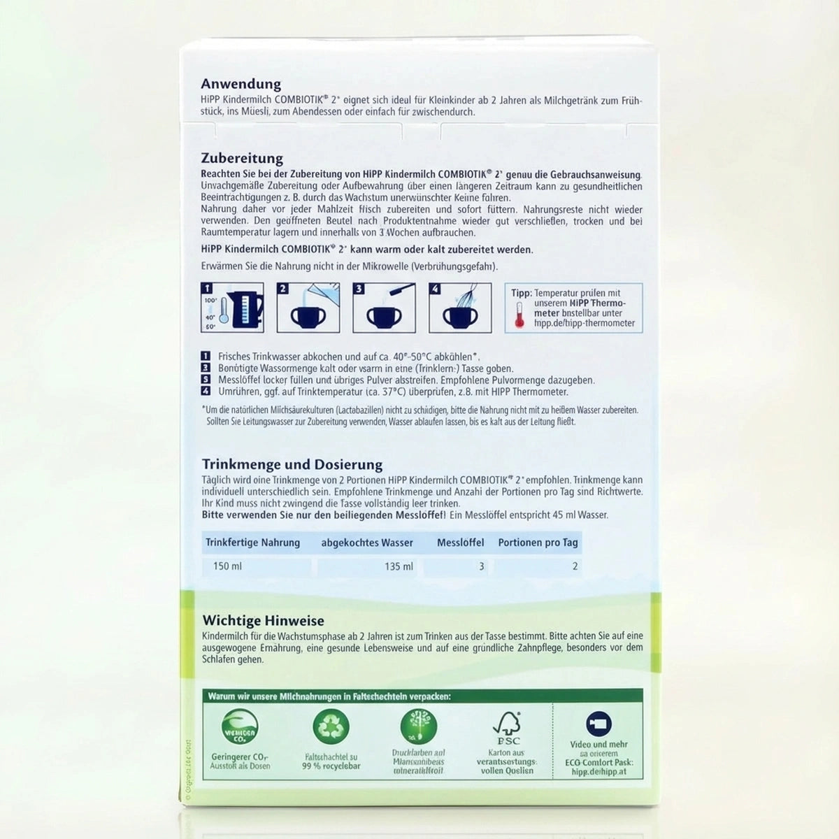 HiPP 2+ Years Combiotik Kindermilch Toddler Formula preparation instructions | Organic Formula Hub 